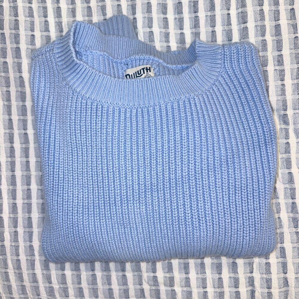 Duluth Trading Co Heritage Shaker Stitch Sweater Blue Cotton Blend Large